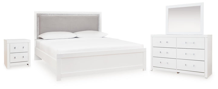 Maeling Queen Upholstered Panel Bed, Dresser, Mirror and Nightstand (1)