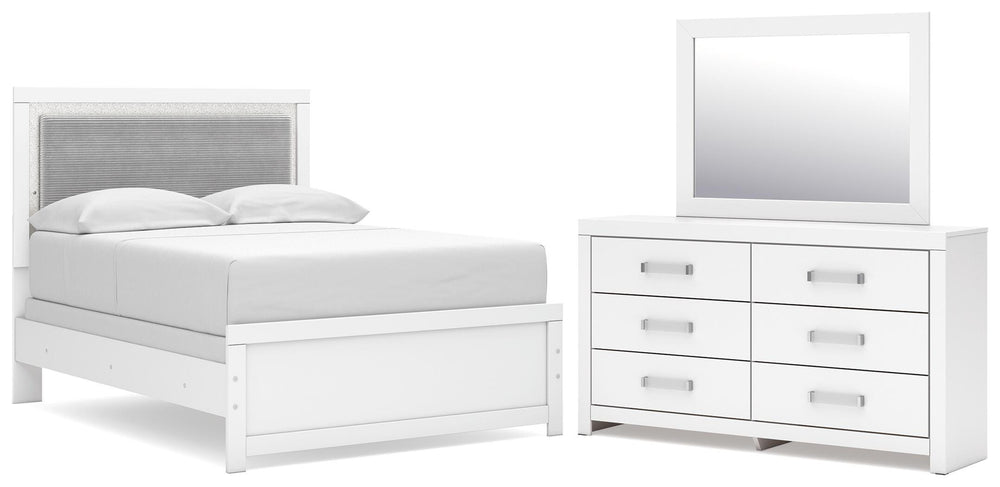 Maeling Full Upholstered Panel Bed, Dresser and Mirror (1)