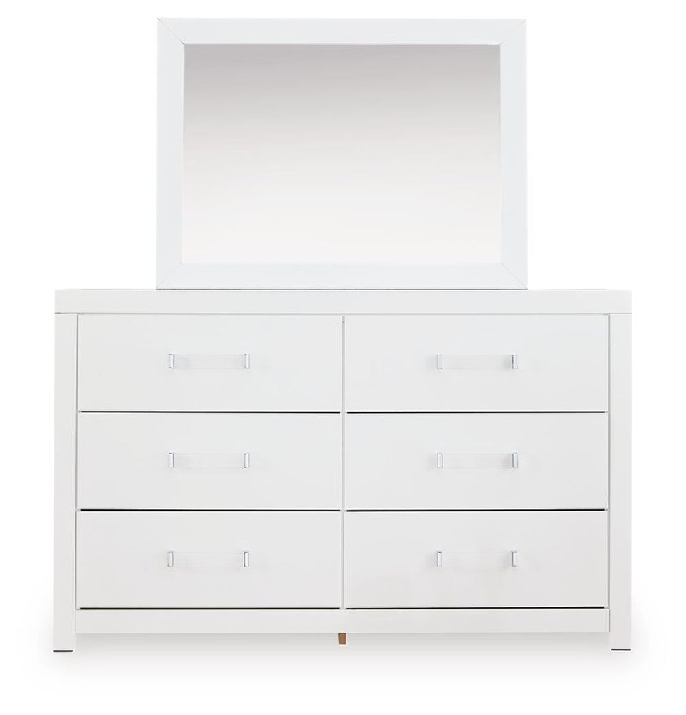 Maeling Queen Upholstered Panel Bed, Dresser, Mirror and Nightstand (2)