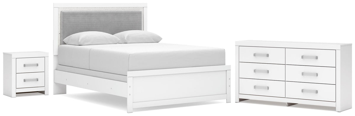 Maeling Queen Upholstered Panel Bed, Dresser and Nightstand (1)