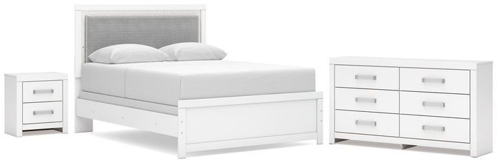 Maeling Queen Upholstered Panel Bed, Dresser and Nightstand (1)