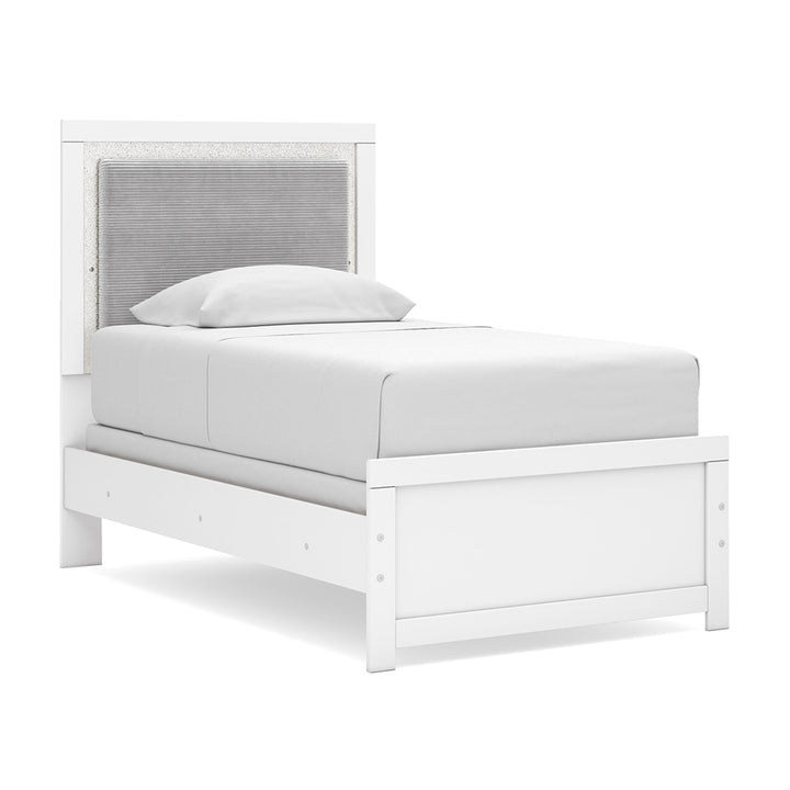 Maeling Twin Upholstered Panel Bed, Dresser and Mirror (4)