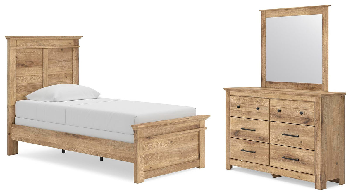 Makidern Twin Panel Bed, Dresser and Mirror (1)