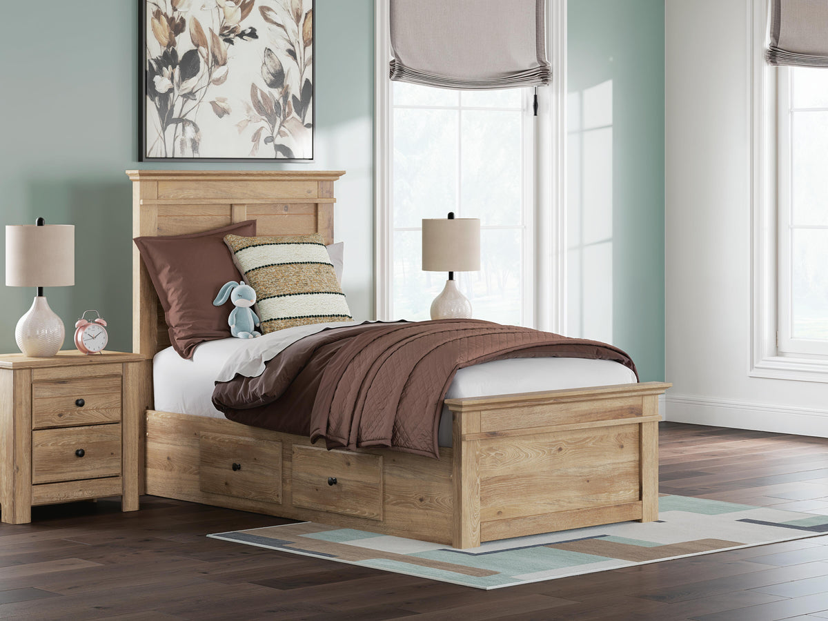Makidern Twin Panel Storage Bed - Tan (2)