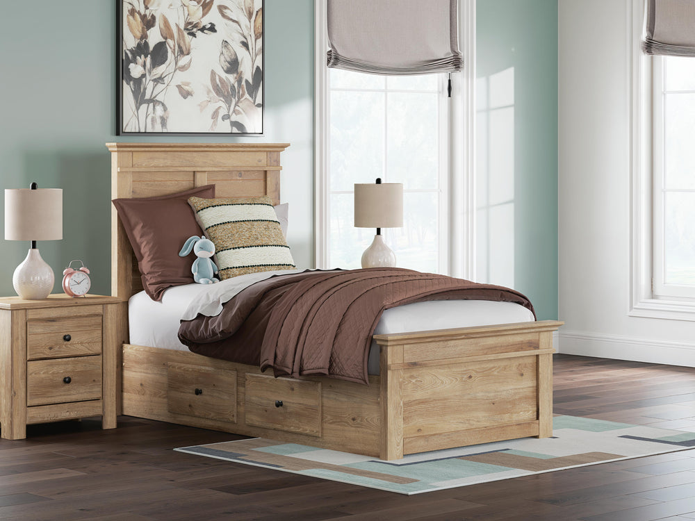 Makidern Twin Panel Storage Bed - Tan (2)