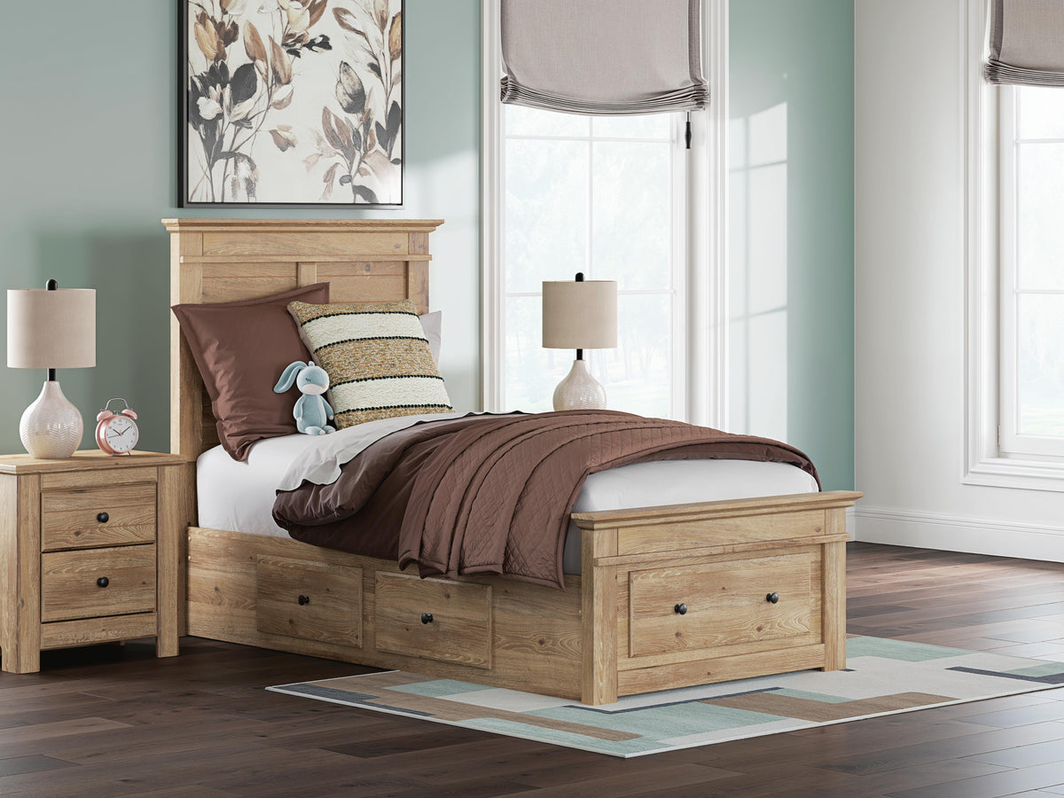 Makidern Twin Panel Storage Bed - Tan (2)