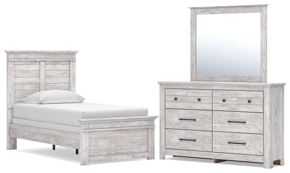 Makidern Twin Panel Bed, Dresser and Mirror (1)