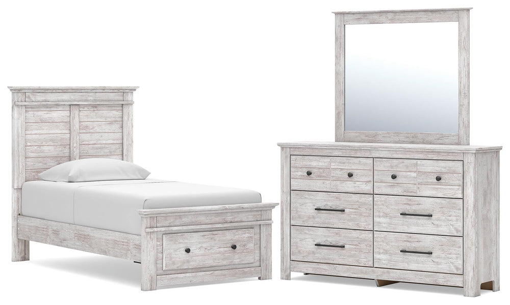 Makidern Twin Panel Storage Bed, Dresser and Mirror (1)