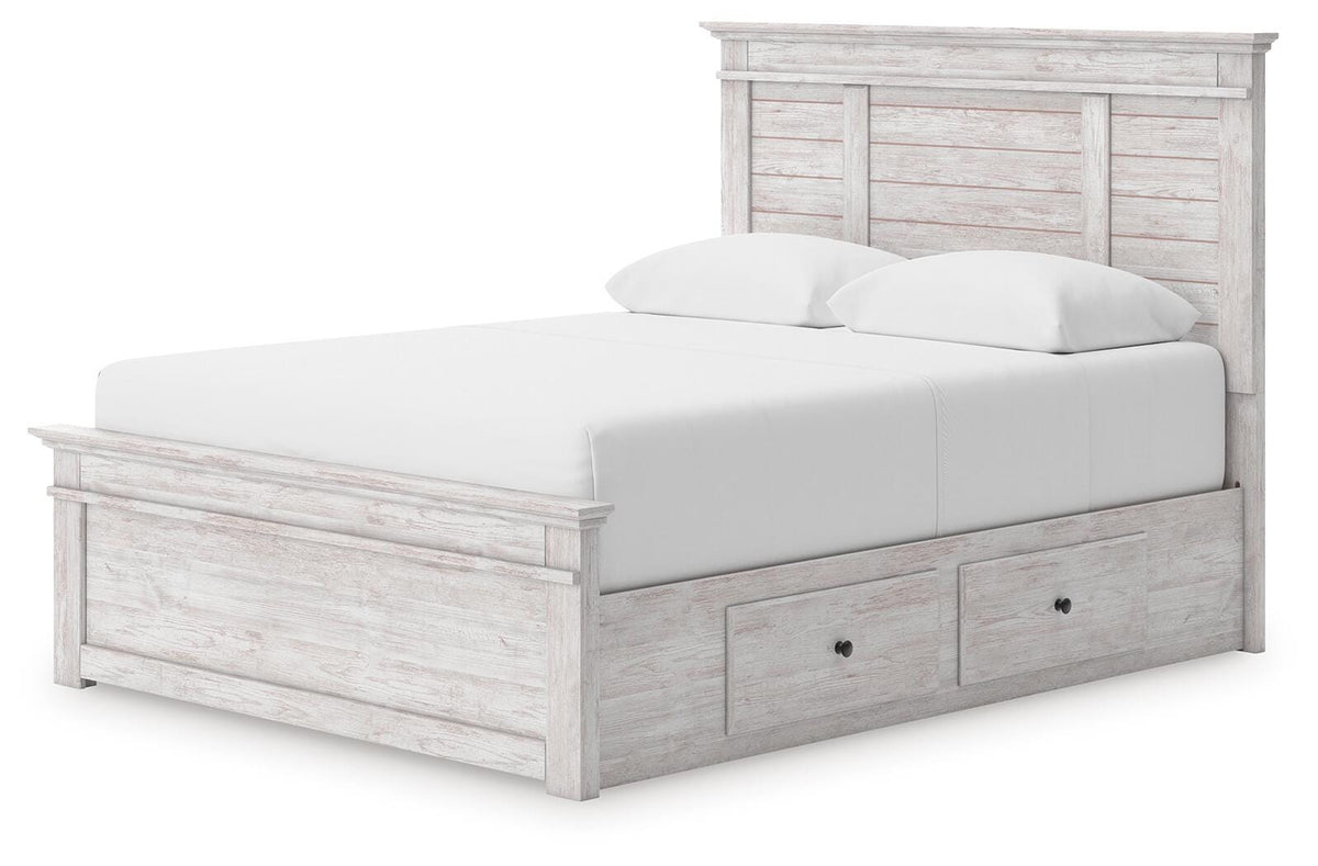 Makidern Queen Panel Storage Bed - Whitewash (2)