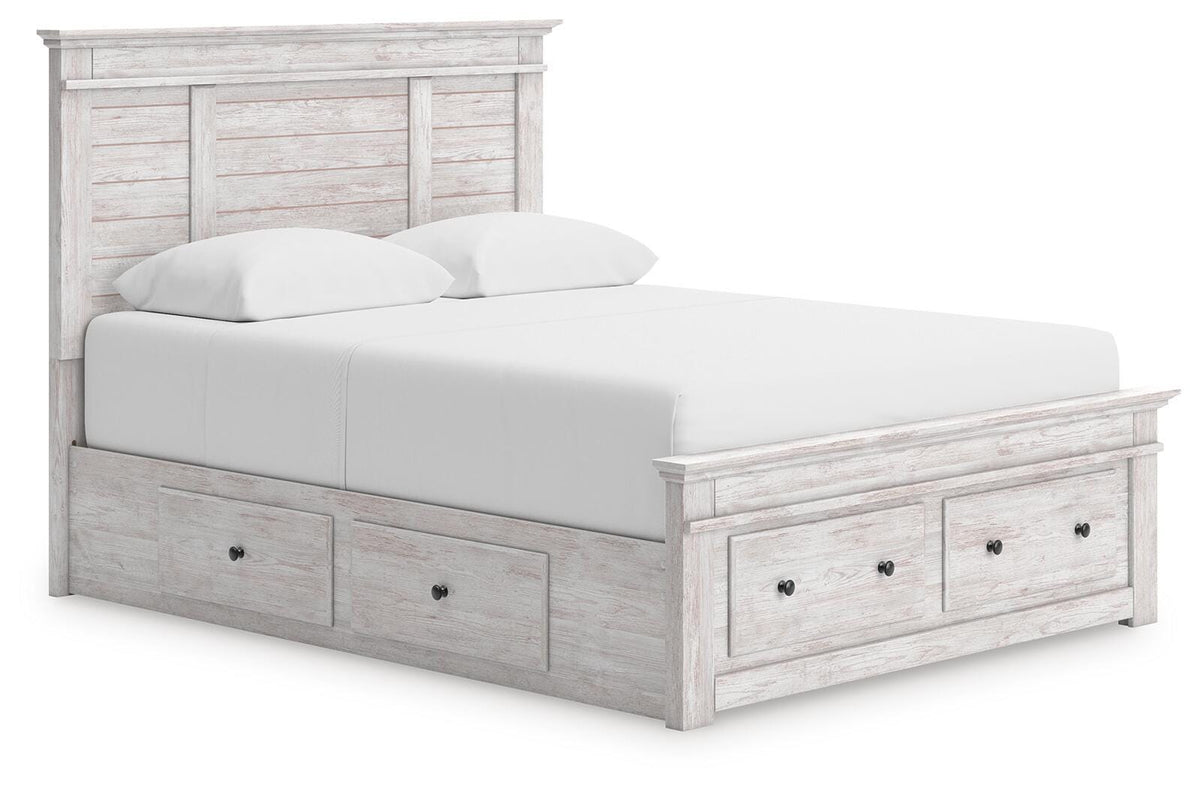 Makidern Queen Panel Storage Bed - Whitewash (1)