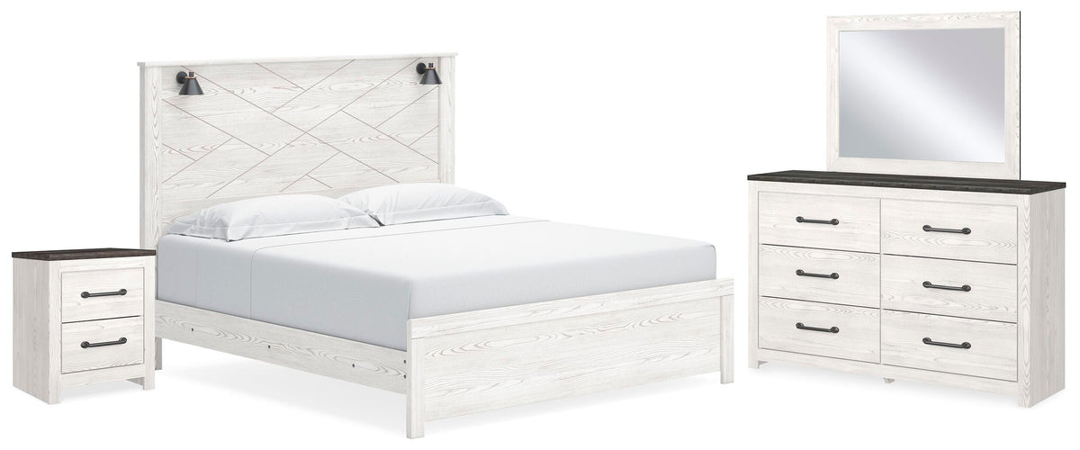 Gerridan King Panel Bed, Dresser, Mirror and Nightstand - White/Gray (1)