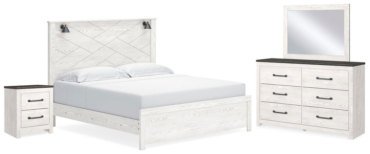Gerridan King Panel Bed, Dresser, Mirror and Nightstand - White/Gray (1)
