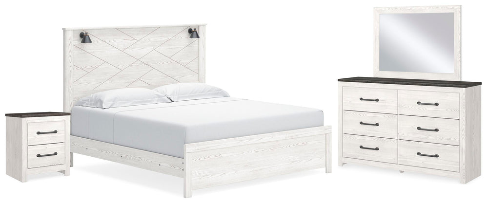 Gerridan King Panel Bed, Dresser, Mirror and Nightstand - White/Gray (1)