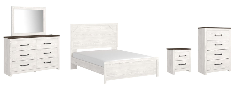 Gerridan Queen Panel Bed with Dresser and Mirror, Chest and Nightstand - White/Gray (1)