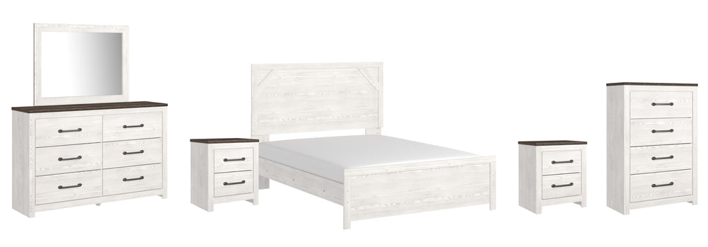 Gerridan Queen Panel Bed with Dresser and Mirror, Chest and 2 Nightstands - White/Gray (1)