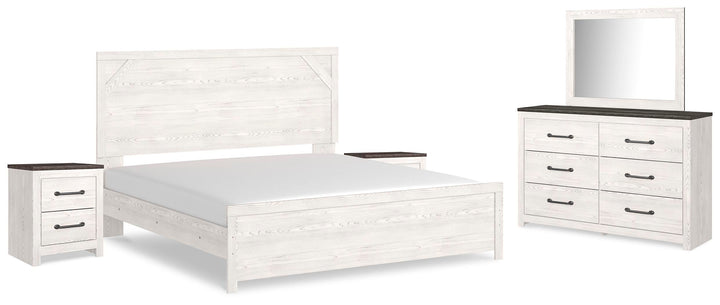 Gerridan King Panel Bed, Dresser, Mirror and 2 Nightstands - White/Gray (2)