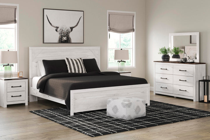 Gerridan King Panel Bed, Dresser, Mirror and 2 Nightstands - White/Gray (11)