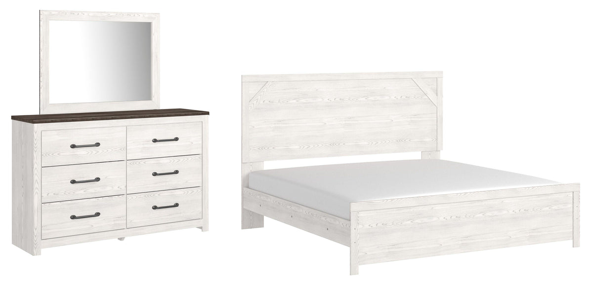 Gerridan King Panel Bed, Dresser and Mirror - White/Gray (1)