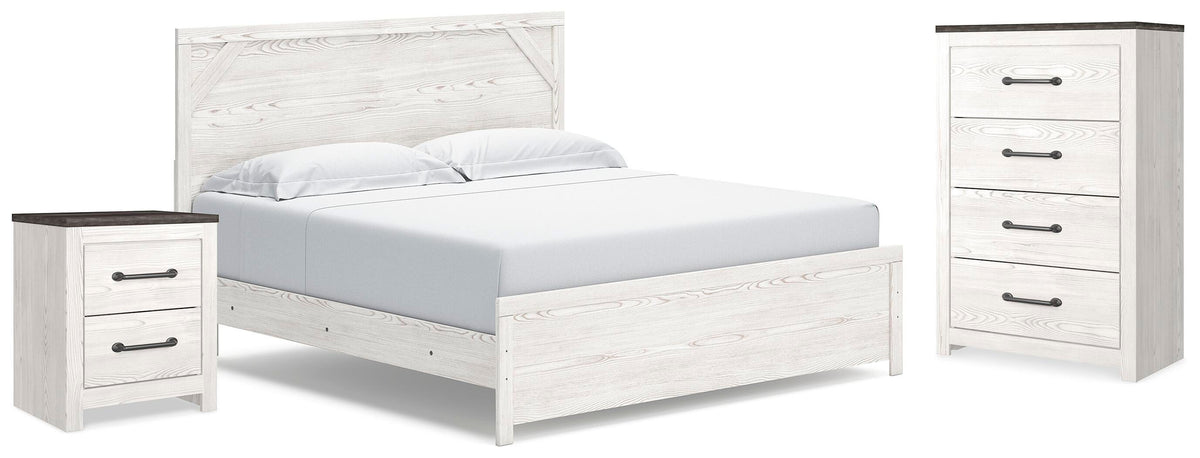 Gerridan King Panel Bed, Chest and Nightstand - White/Gray (1)