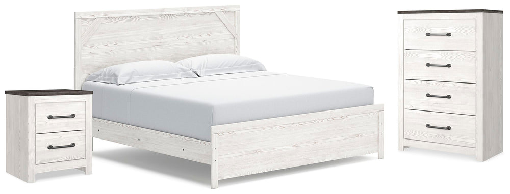Gerridan King Panel Bed, Chest and Nightstand - White/Gray (1)