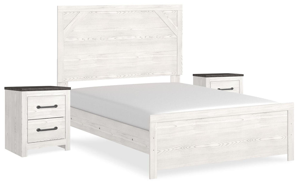 Gerridan Full Panel Bed and 2 Nightstands - White/Gray (1)