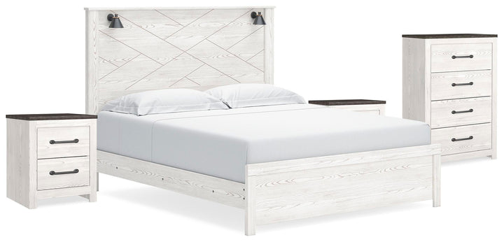 Gerridan King Panel Bed, Chest and 2 Nightstands - White/Gray (1)