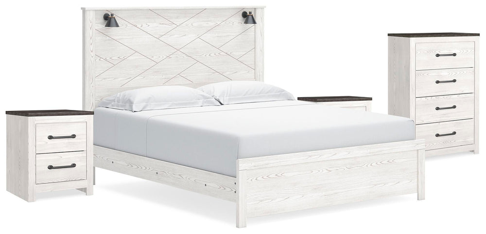 Gerridan King Panel Bed, Chest and 2 Nightstands - White/Gray (1)