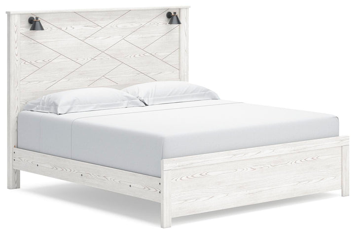 Gerridan King Panel Bed, Dresser, Mirror and Nightstand - White/Gray (3)