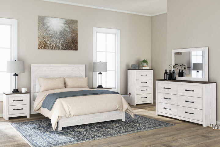 Gerridan Queen Panel Bed with Dresser and Mirror, Chest and Nightstand - White/Gray (4)
