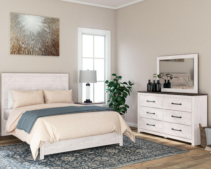 Gerridan Queen Panel Bed, Dresser and Mirror - White/Gray (4)
