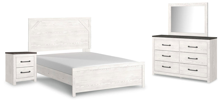 Gerridan Queen Bed with Mirrored Dresser and Nightstand - White/Gray (2)