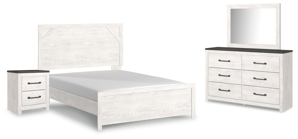 Gerridan Queen Bed with Mirrored Dresser and Nightstand - White/Gray (2)
