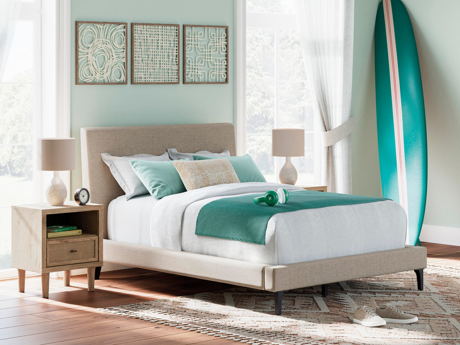 Cielden Full Upholstered Bed with Roll Slats - Gray (2)