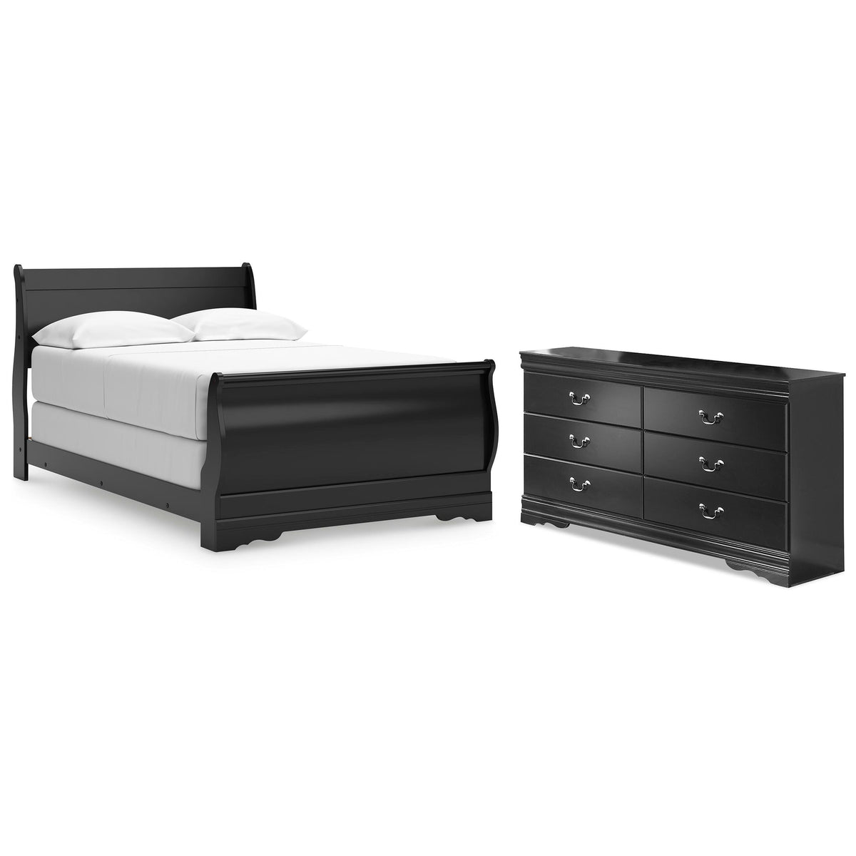 Huey Vineyard Full Sleigh Bed and Dresser - Black (1)