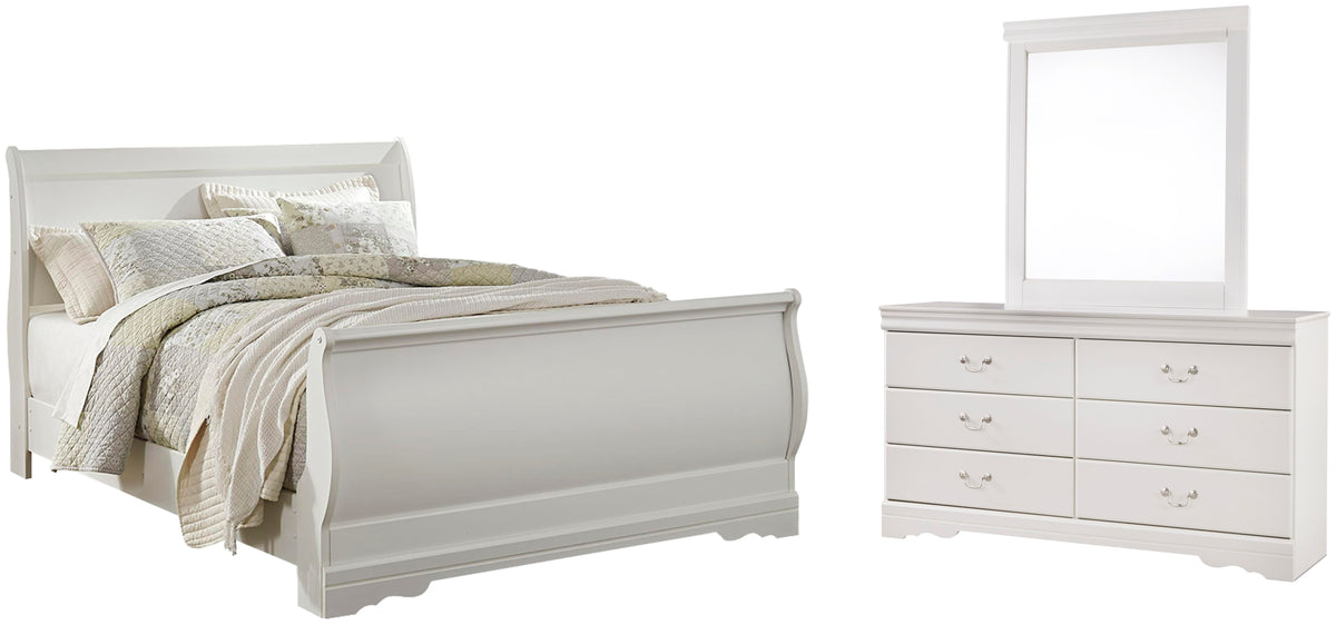 Anarasia Queen Sleigh Bed, Dresser and Mirror - White (1)