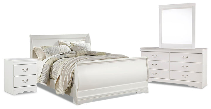 Anarasia Queen Sleigh Bed, Dresser, Mirror and Nightstand - White (1)
