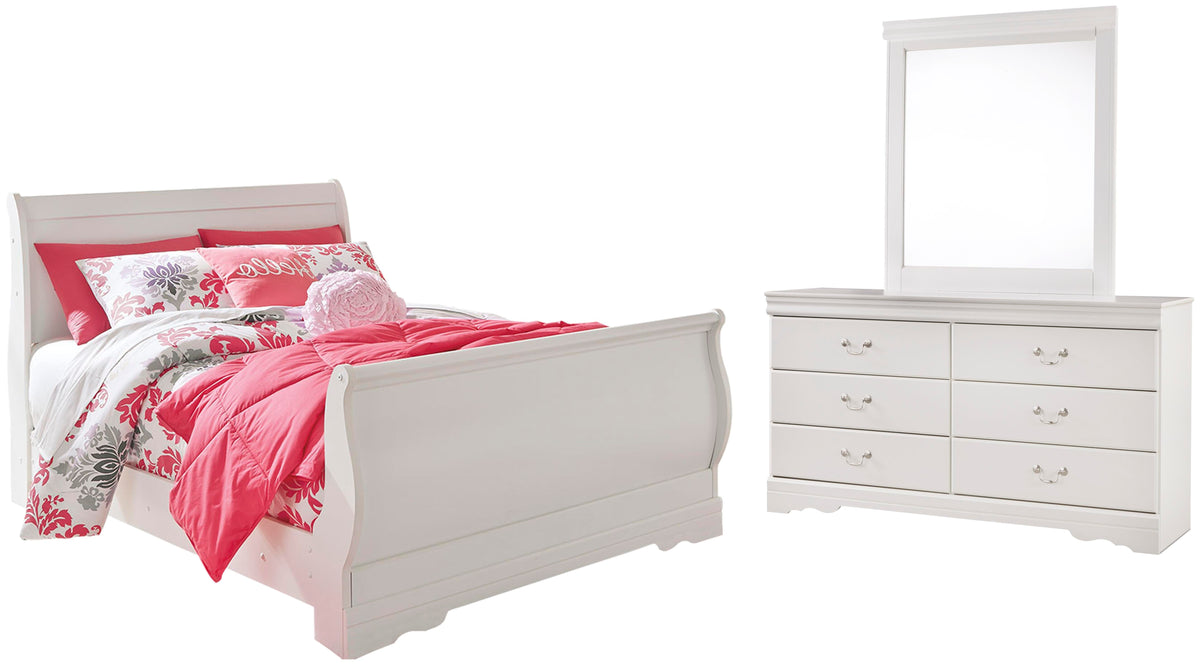 Anarasia Full Sleigh Bed with Dresser and Mirror - White (1)