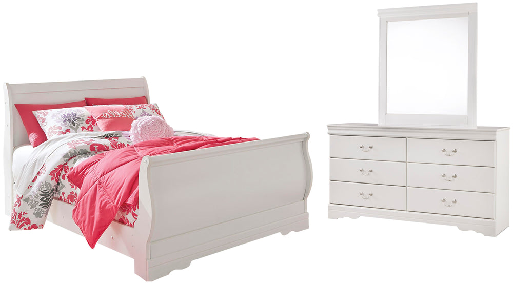 Anarasia Full Sleigh Bed with Dresser and Mirror - White (1)