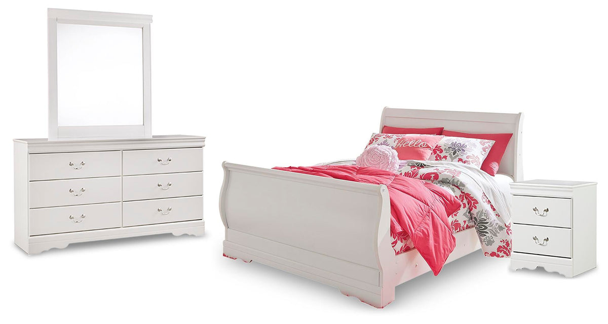 Anarasia Full Sleigh Bed with Dresser, Mirror and Nightstand - White (1)