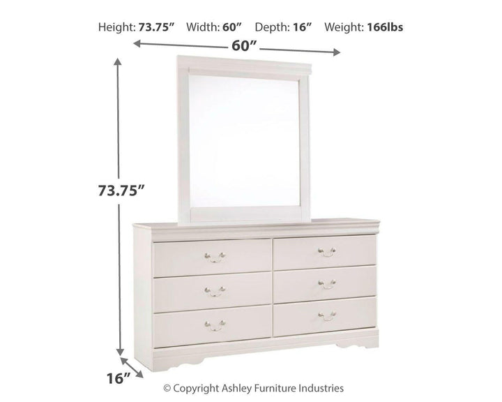 Anarasia Twin Sleigh Bed, Dresser, Mirror and Nightstand - White (6)