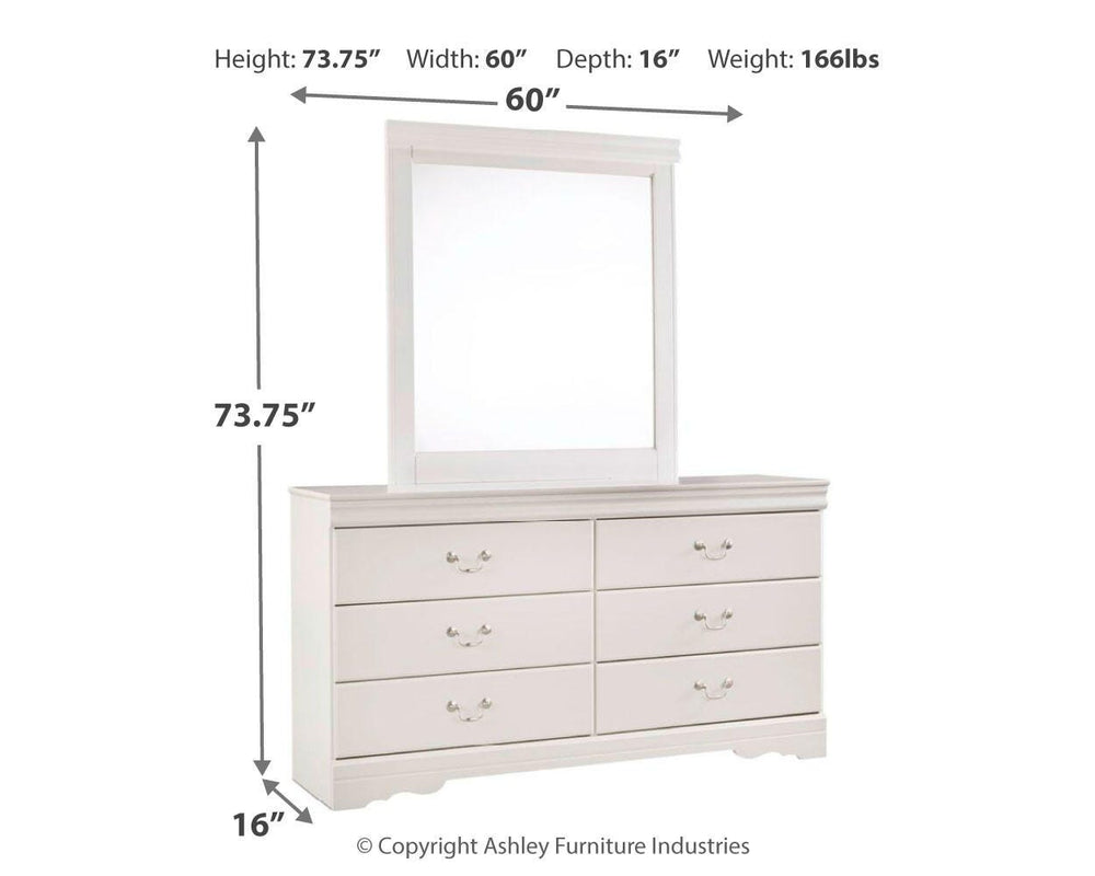 Anarasia Twin Sleigh Bed, Dresser, Mirror and Nightstand - White (6)