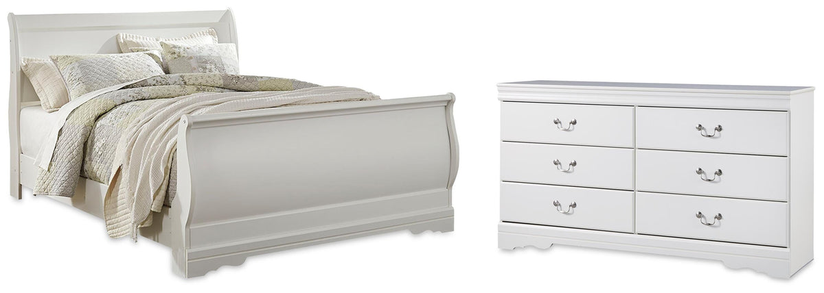 Anarasia Queen Sleigh Bed and Dresser - White (1)
