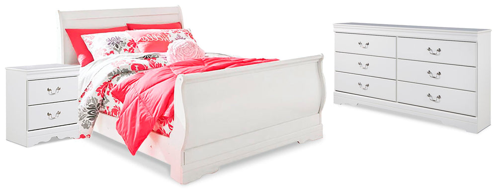 Anarasia Full Sleigh Bed, Dresser and Nightstand - White (1)