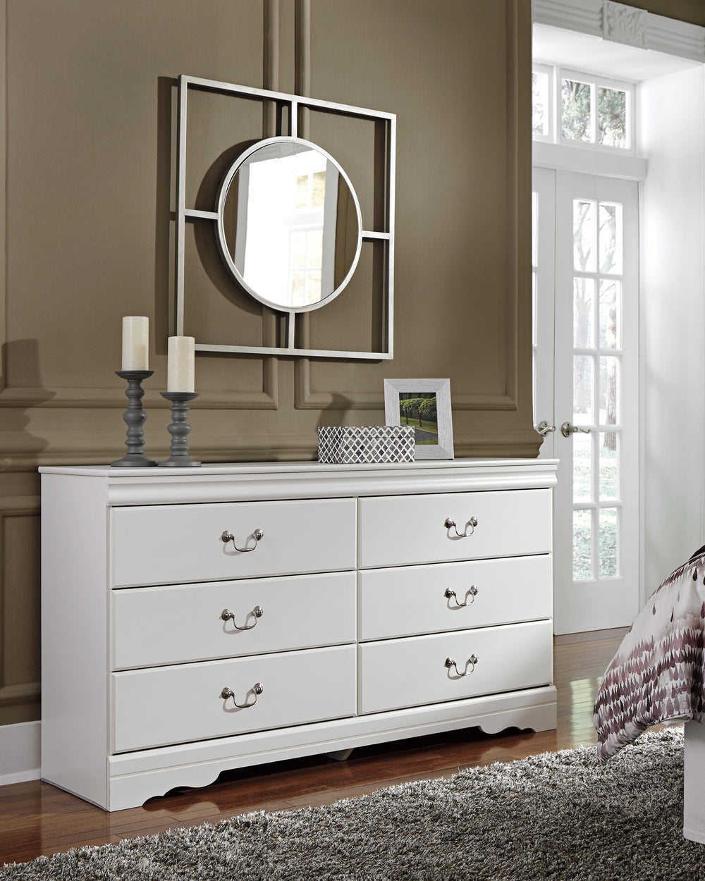 Anarasia Queen Sleigh Bed and Dresser - White (6)