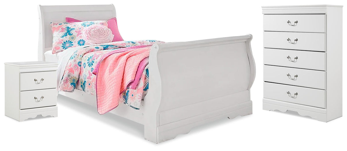 Anarasia Twin Sleigh Bed, Chest and Nightstand (1)