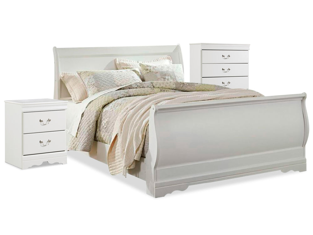 Anarasia Queen Sleigh Bed with Chest of Drawers and Nightstand - White (2)