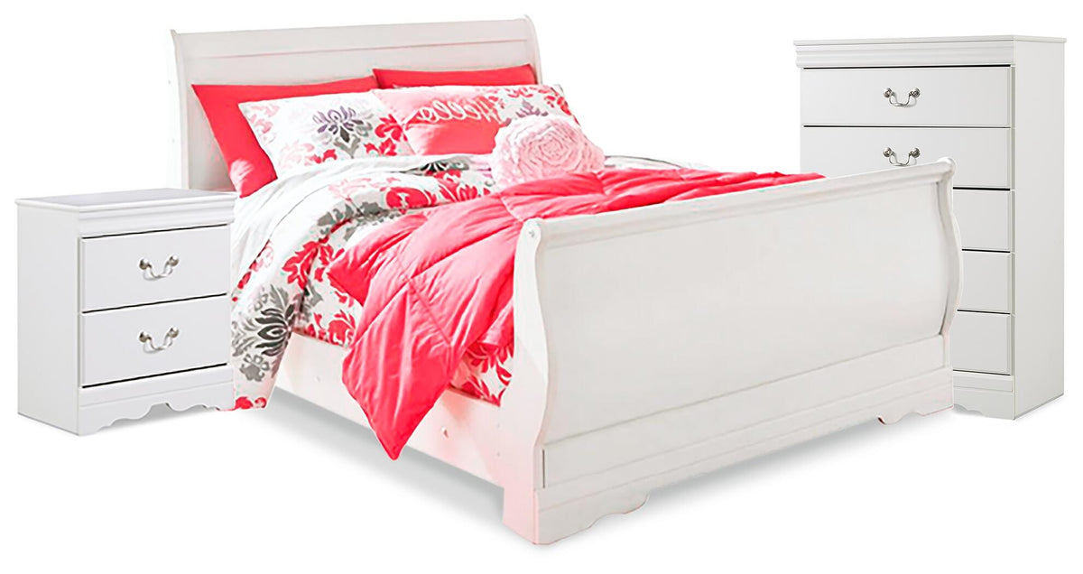 Anarasia Full Sleigh Bed, Chest and Nightstand - White (1)