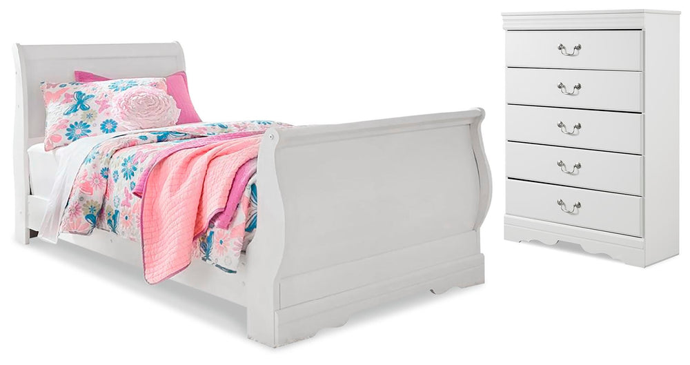 Anarasia Twin Sleigh Bed and Chest - White (1)