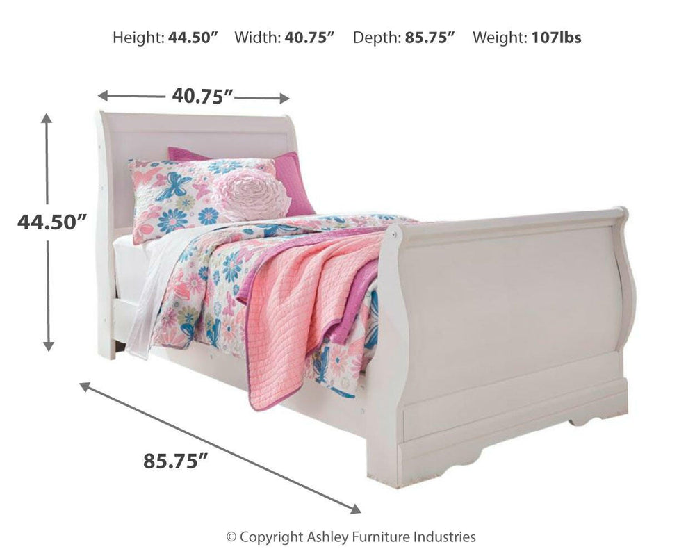 Anarasia Twin Sleigh Bed and Chest - White (4)
