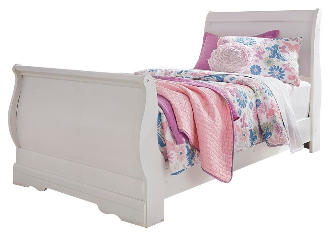 Anarasia Twin Sleigh Bed with Nightstand - White (2)